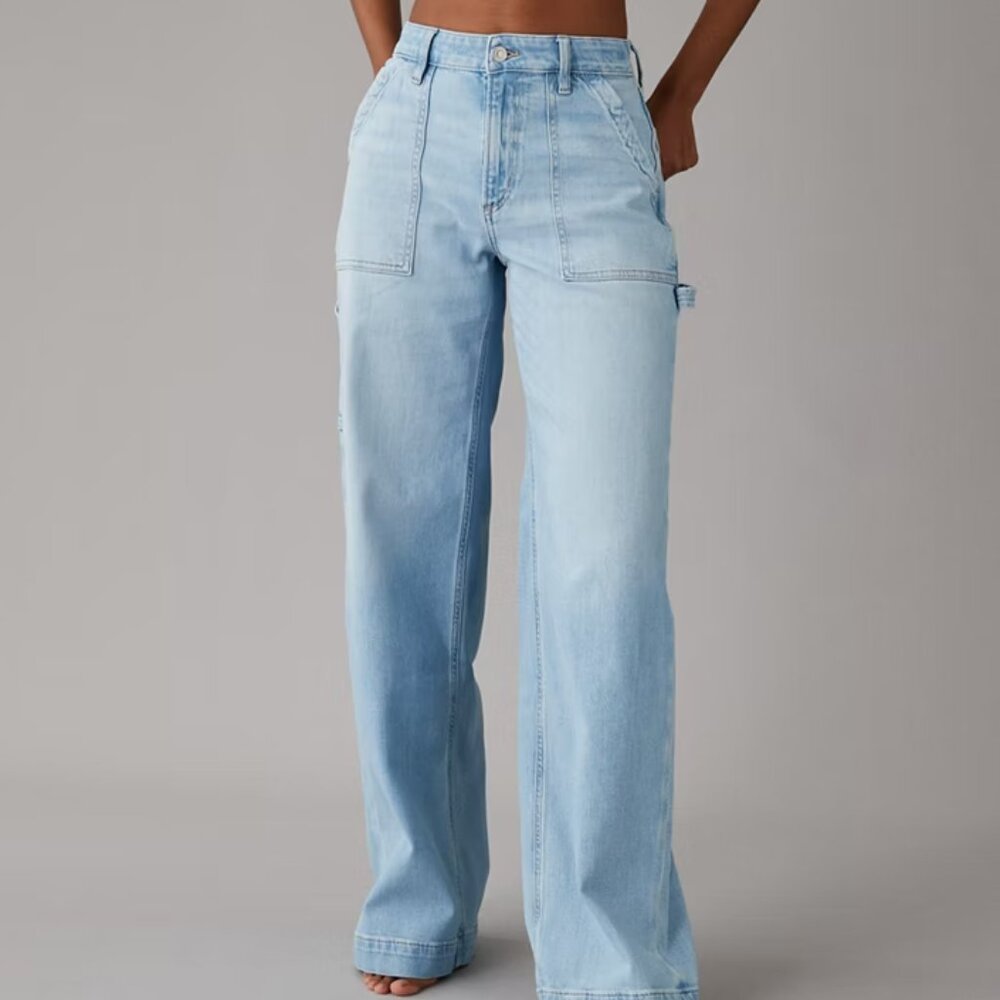 AE Dreamy Drape Stretch Super High-Waisted Baggy Wide-Leg Jean (14 X-Long, 31W)